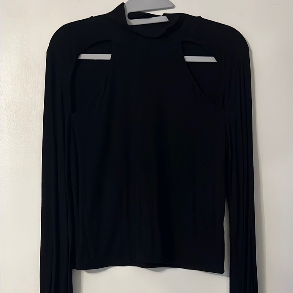 Chic Black Cutout Long Sleeve Top